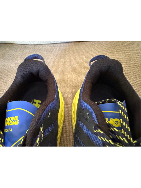 Men\'s Hoka One One Speedgoat 4 Athletic Shoes Blue Yellow Vibram Size 10 2E Wide